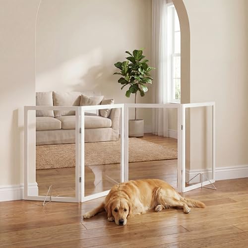 Extra Wide Clear Dog Gate ，4 Panel （71.97" W*31.5" Tall ） Wooden Dog Gate, Clear Acrylic Pet Gate，Transparent Freestanding Pet Gate for Doorways Stairs - size: 72" W*31.5" Tall (4 Panel)