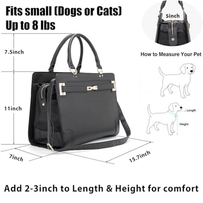 Fashion Pet Carrier Dog Cat Carrier Purse Soft-Sided Leather Handbag Pet Tote Bag for Small Dogs Puppy and Cats TSA Airline Approved - color: Black 2