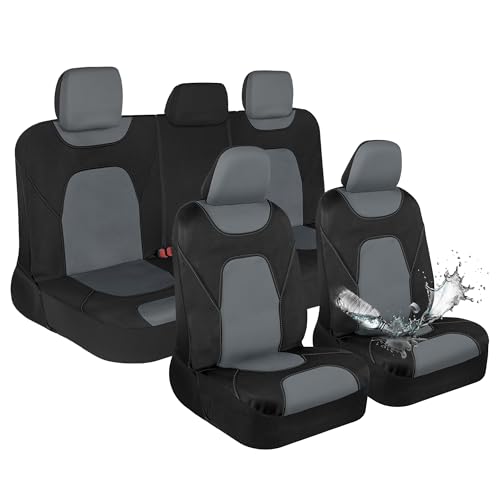 Motor Trend Waterproof Car Seat Covers Full Set – Black & Gray Seat Covers for Car Front & 60/40 Split Back Bench - Carseat Cover for Trucks, SUV - Universal Fit for Most Regular Size Vehicles - color: a2-Black & Gray Full Set