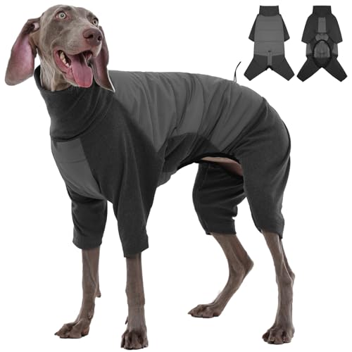ROZKITCH Dog Coats for Large Dogs Winter Waterproof, Fullbody Clothes Jumpsuit, Cold Weather Coats Pajamas, Four-Legged Snowsuit with Leash Hole, Large Dog Fleece Vest Grey XL - color: Grey, size: XL(Chest: 26-31"; Back:22-23")