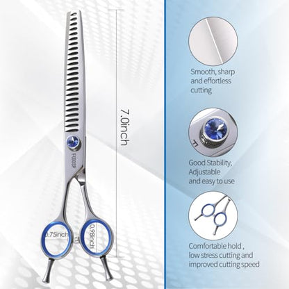 Chunkers Dog Grooming Scissors Left Handed 7.0'' Professional Thinning Shears for Dogs Pet Grooming Scissors Chunkers Shears Dog Grooming Japan 440C 70% Thinning Rate 18 Teeth(7.0'' Chunkers) - size: 7.0 inch, style: Chunkers Shears