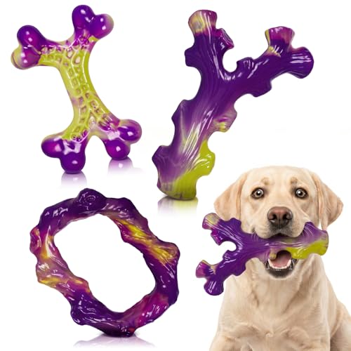 Frienhund Tough Dog Toys for Aggressive Chewers 3 Pack, Indestructible Dog Toys for Large Dogs, Dog Chew Toys, Aggressive Chew Toys to Keep Them Busy, Dog Toy for 30-75lbs Medium/Large Breeds - color: Purple