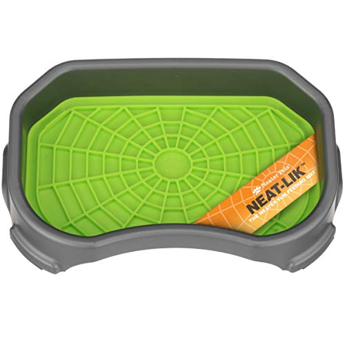 Neater Pets Neat-LIK Dog Lick Mat w/Mess-Proof Tray, Lick Mat for Dogs, Cats, Puppy, Reduces Anxiety & Boredom, Peanut Butter Slow Feeder, Interactive Treat Licking Pad (Green/Gunmetal) - color: Green Mat w/ Gunmetal Tray