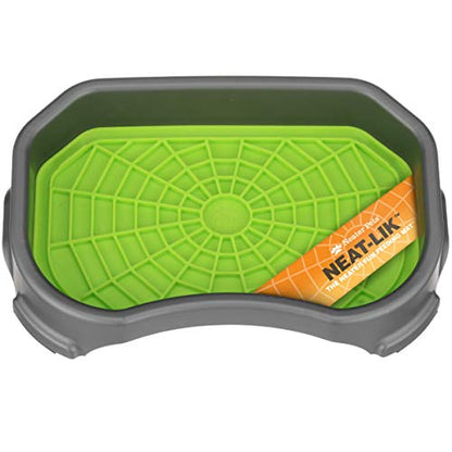 Neater Pets Neat-LIK Dog Lick Mat w/Mess-Proof Tray, Lick Mat for Dogs, Cats, Puppy, Reduces Anxiety & Boredom, Peanut Butter Slow Feeder, Interactive Treat Licking Pad (Green/Gunmetal) - color: Green Mat w/ Gunmetal Tray