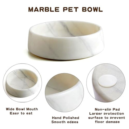 SAMAH White Marble Dog Bowl, Non-Slip Dog Food Water Bowl, Small Weighted Stone Dish, Natural Marble Heavy Pet Bowl, Easy to Clean, Gifts for Cat Lovers, Perfect Cat Dog Gifts, Holds 4 Cups(5 lbs) - color: White, size: S