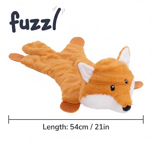 Fuzzl Freddy Fox Crinkle & Squeak Dog Toy – Low Stuffing Soft Plush Puppy Toy – Interactive Squeaky Dog Toy for Small to Medium Dogs – Crinkly Fox Toy for Shaking, Tossing & Snuggling - style: Freddy Fox