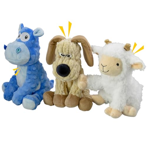 3 PCS Squeaky Stuffed Dog Toys，Plush Dog, Sheep, Hippo Shape Dog Toy， Indoor&Outdoor Playing Dog Toys to Keep Them Busy, Chew Toys for Large Medium Small Puppies - color: Khaki,White,Blue