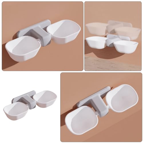 LALAFINA Wall-Mounted Cat Double Bowl Pet Feeder with Water and Food Containers, White Plastic Feeding Station for Cats and Small Dogs, Space-Saving Wall Holder for Home Use