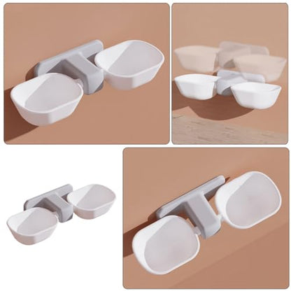 LALAFINA Wall-Mounted Cat Double Bowl Pet Feeder with Water and Food Containers, White Plastic Feeding Station for Cats and Small Dogs, Space-Saving Wall Holder for Home Use