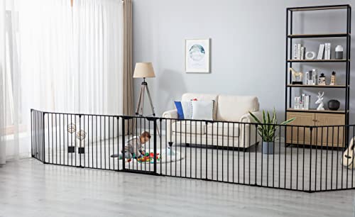 196" Extra Wide Baby Gate Metal Safety Playpen - Fireplace Fence for Toddler/Pet/Dog, Max Length 196", 8-Panel (30" H, Black) - size: 196" Wide, 8-Panel (30" H)