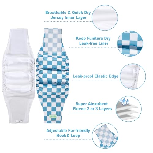 wegreeco Small Dog Diapers Male,Reusable Belly Bands for Male Dogs,Washable Doggie Puppy Male Diapers Wraps,Medium Large Size(5 Pack Small, Blue Coffee Checkerboard) - color: Blue Coffee Checkerboard, size: Small