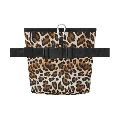 Leopard Spots Water-Resistant Dog Treat Pouch, 3 Ways to Wear Treat Bag with Magnetic Closure & Reflective Strip, Hands-Free for Pet Training, Walking
