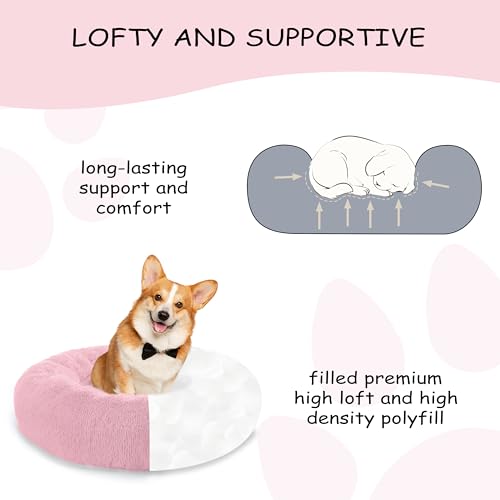 Bunlitent 39 inch Calming Dog Bed, Donut Dog Bed for Large Sized Dog, Pink | Plush Anti-Anxiety, Donut Shape, Warming Cozy, Round Cuddler Nest, Soft Cute,Marshmallow Cuddler Nest Pet Bed - color: Pink, size: 39"L x 39"W x 8"Th