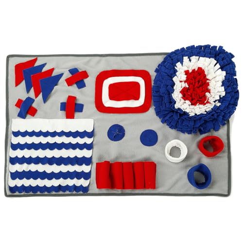 Pet Life ® 'Sniffer Snack' Multiple Treat Hiding and Engaging Pet Snuffle Mat Interactive Slow Feeding Dog Mat - color: Grey Red and Blue