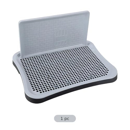Dog Toilet with Wall, 20.1 x 15.7 x 1.6 in Black Plastic Training Potty Tray for Indoor Pee Pad Station, Removable Grid and Elevated Splash Guard, Suitable for Various Breeds