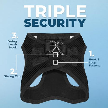 Best Pet Supplies - All Weather Mesh / Plush, Reflective, No Pull Harness for Small, Medium Dogs, Cats - Secure with Hook & Loop Fastener, Buckle, Double D-Rings - Black/Black Trim, XL - color: Harness (Black/Black Trim), size: XL (Chest: 20.5 - 23")