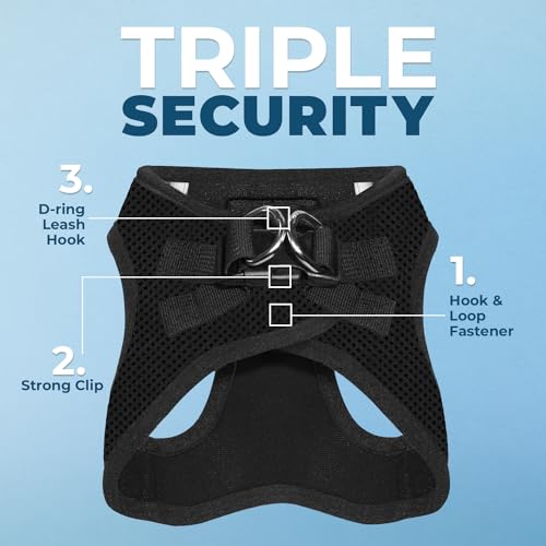 Best Pet Supplies - All Weather Mesh / Plush, Reflective, No Pull Harness for Small, Medium Dogs, Cats - Secure with Hook & Loop Fastener, Buckle, Double D-Rings - Black/Black Trim, S - color: Harness (Black/Black Trim), size: S (Chest: 14.5 - 16")