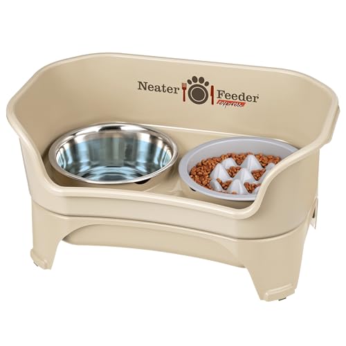 Neater Feeder Express Mess Proof Dog Bowls Elevated for Medium and Large Breed – Made in USA – No Spill Raised Slow Feeder Elevated Dog Bowl Stand, Slow Feed Food and Water Bowl Set, Almond - color: Almond, size: Medium to Large w/ 9 Peak Slow Feed Bowl