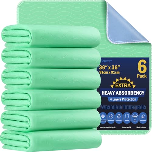 6 Pack 36” x 36” Extra Heavy Absorbency Washable Underpads, Waterproof Quick Drying Nursing Pads Incontinence Bed Pads, Reusable Washable Pee Pads for Dogs, Diaper Changing & Adults - size: 6 Pack - 36" x 36"