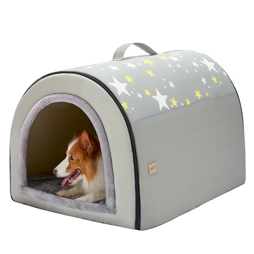 Jiupety 2 in 1 Dog House Indoor, Comfy Cave Bed Covered Dog Bed, Portable House for Medium and Large Dogs, 2XL(35"×27"×26"), Up to 70 Lb, Grey - style: 2XL