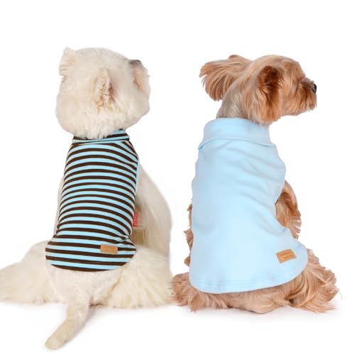 KYEESE 2Pack Dog Sweater Stretchy Dogs Clothes Soft Pets Clothes Warm Pets Coats Dog Sweaters for Small Dogs Male Turtleneck Small Pets Sweaters Pullover Pet Sweatshirt - color: 6# Stripe+blue, size: Large (12-18lbs)