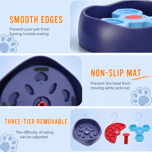 Slow Feeder Dog Bowls with Removable Puzzle Inserts, 3-Layer Interactive Dog Puzzle Feeder, Non-Slip Base Slow Feeder & Lick Bowl for Medium & Large Breeds (RED) - color: Red