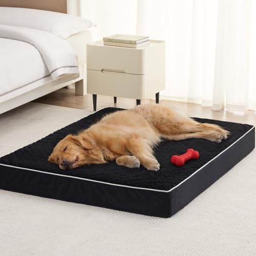 LEXTRO XXL Waterproof Orthopedic Dog Bed for Crate Mat, 47x29 Extra Large Dog Bed Washable with Removable Washable Cover, Comfortable Dogs Crate Pad for Large Size Dogs, Black - color: Black, size: 47"L x 29"W x 4"Th