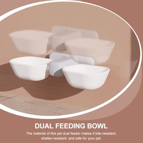 LALAFINA Wall-Mounted Cat Double Bowl Pet Feeder with Water and Food Containers, White Plastic Feeding Station for Cats and Small Dogs, Space-Saving Wall Holder for Home Use