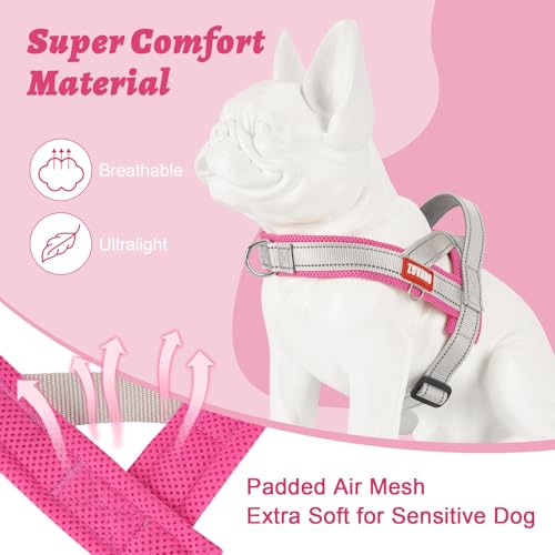 Escape Proof Dog Harness, No-Pull No Choke Soft Padded Breathable Lightweight Mesh Dog Harness for Small Dogs, Reflective Adjustable Pet Vest with Front Clip, Pink/Gray, S - color: Pink/Gray, size: Small