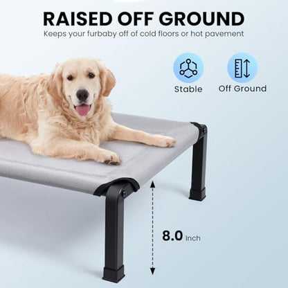 Heeyoo Elevated Dog Bed, Cooling Raised Pet Cot with Chew Proof Mesh Fabric and Steel Frame, Portable Dog Cot Bed with No-Slip Rubber Feet, 60 in - color: Grey, size: 60"L x 37"W x 8"H