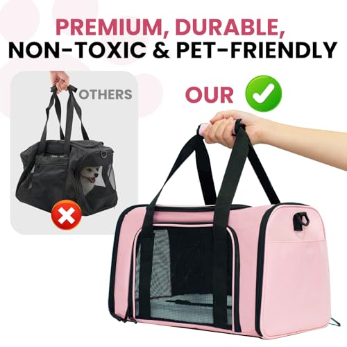 Soft-Sided Cat Carrier Expandable Pet Carrier Airline Approved Mesh Travel Carrier Up to 22lbs for Cats Small Dogs Collapsible Escape-Proof with Shoulder Strap Washer (20x13x13 Pink) - color: Pink, size: 13.4"L x 13.4"W x 20.1"H