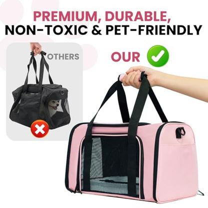 Soft-Sided Cat Carrier Expandable Pet Carrier Airline Approved Mesh Travel Carrier Up to 22lbs for Cats Small Dogs Collapsible Escape-Proof with Shoulder Strap Washer (20x13x13 Pink) - color: Pink, size: 13.4"L x 13.4"W x 20.1"H