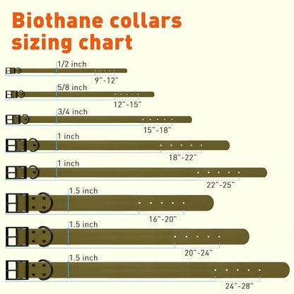 Dogline Biothane Waterproof Dog Collar Strong Coated Nylon Webbing with Black Hardware Odor- Proof for Easy Care Easy to Clean High Performance Fits Small Medium or Large Dogs, Olive Drab Green