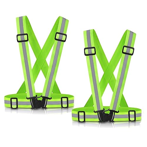 Reflective Vest Running Gear, 2Pack High Visible Safety VES for Cycling Jogging Running Walking, Adjustable for Men Women - color: Green