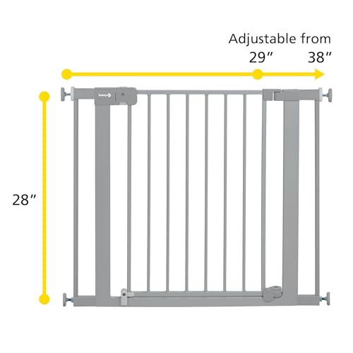 Safety 1st Easy Install Baby Gate for Doorways, Auto-Close Pressure-Mounted Magnetic Latch, Indoor Dog Gates, No Drilling, Fits 29"-38", Grey - color: Gray