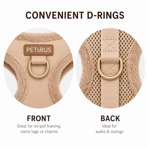 Premium No-Pull Dog Harness Soft Neoprene & Breathable Mesh Vest with Front & Back Clip D-Rings Adjustable Lightweight Walking Harness for Puppies, Small & Medium Dogs (Beige Fur Trim, S) - color: Beige Fur Trim, size: S: Neck=13.8-17.3''/Chest=16.1-21.3'