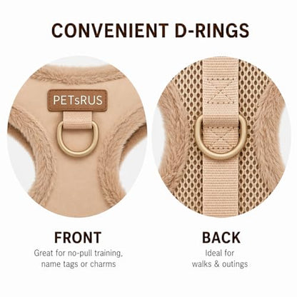 Premium No-Pull Dog Harness Soft Neoprene & Breathable Mesh Vest with Front & Back Clip D-Rings Adjustable Lightweight Walking Harness for Puppies, Small & Medium Dogs (Beige Fur Trim, L) - color: Beige Fur Trim, size: L: Neck=16.5-22''/Chest=22.4-32.7''