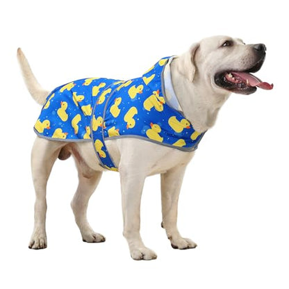 Dog Raincoat for Large Dogs Waterproof Jacket Hooded Rain Coats with Reflective Strips Leash Hole & Poncho Adjustable Fit (ShinyDuck,XL) - color: A. Ducks, size: X-Large