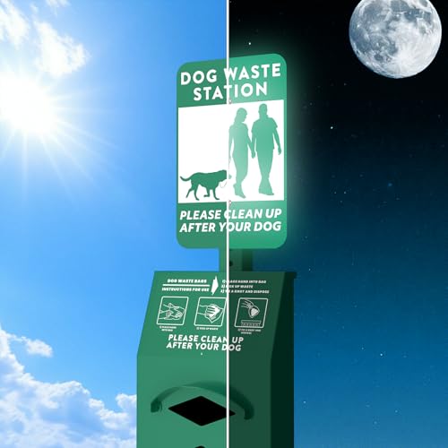 POCHAR Aluminum Dog Waste Station with 600 Waste Bags & 50 Can Liners | Rustproof Pet Poop Station Outdoor, Dog Park Equipment with Sign & Lid - Pet Poop Disposal System for Backyard - style: ‎Station with Bags