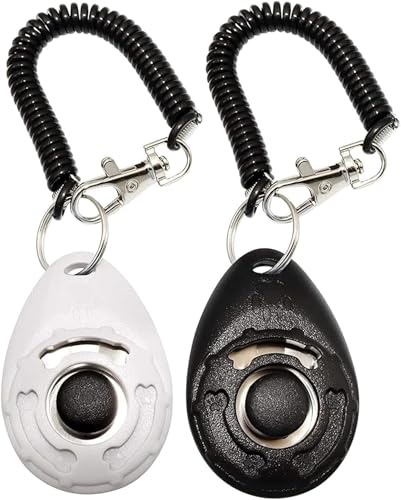 2 Pack Pet Training Clicker with Wrist Strap - New Black & White Dog Training Clickers - color: Black+White
