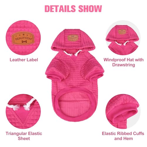 BEAUTYZOO Medium Dog Hoodie Sweater with Pockets, Dog Clothes for Small Medium Dogs Boy Girl, Waffle-Like Laminated Cotton Pet Coats with Hat and Leash Hole, Rose Pink XL - color: Rose Pink, size: XL (Back: 24",Chest: 34", Neck: 21")