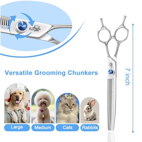 7" Thinning Shears for Dogs – 50 Teeth Thinning Scissors for Pet Grooming, Precision Blending Scissors for Dogs and Cats, 440C Stainless Steel, Texturizing Shear with Comfortable Grip - style: Blue Blender