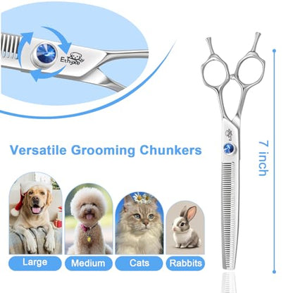 7" Thinning Shears for Dogs – 50 Teeth Thinning Scissors for Pet Grooming, Precision Blending Scissors for Dogs and Cats, 440C Stainless Steel, Texturizing Shear with Comfortable Grip - style: Blue Blender