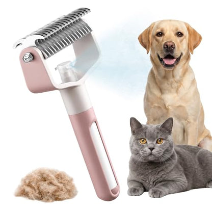 Pet Pro Grooming Tool, 2026 Upgraded Undercoat Rake with Spray Bottle, Ergonomic Dematting Brush for Long-Haired Dogs & Cats, Extra Wide Hair Shedding Comb for Home Pet Grooming (Pink) - color: Pink