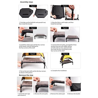 Dog Travel Cot, Elevated Dog Cot with Canopy, Travel Outdoor Camping Dog Bed with Washable Pad, Folding Outdoor Raised Elevated Cooling Dog Cot Beds for Small Dogs - color: Pet camp bed+cushion+ceiling