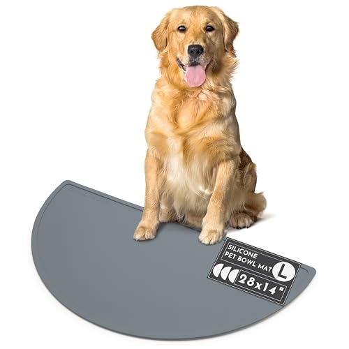 Should We Go? Waterproof Silicone Dog Food Mat – Large Size Non-Slip Pet Bowl Mat, Raised Edge Design, Easy-to-Clean Pet Food Placemat for Dog & Cat Bowls, 28" Across x 14" Deep - Charcoal - color: Charcoal, size: Large