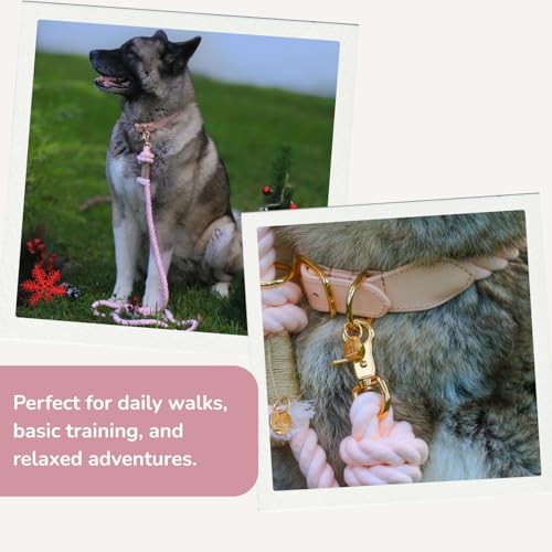 Braided Cotton Rope Dog Leash for Medium & Large Dogs – Enjoy Tangle-Free Walks with Soft Comfortable Grip & Reliable Control – Durable Design for Daily Walks, Training & Special Moments – Light Pink - color: Light Pink
