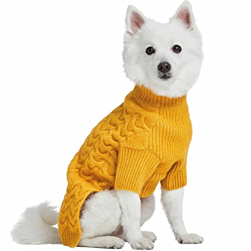 Blueberry Pet Dog Sweater Classic Knit Pullover Turtle-Neck Christmas Style, Small Dog Clothes for Girls, Mustard, 12" Back Length, Cozy Puppy Clothes & Pajamas, Sweater Vest - color: Mustard Yellow, Turtle-neck, size: 12 inch