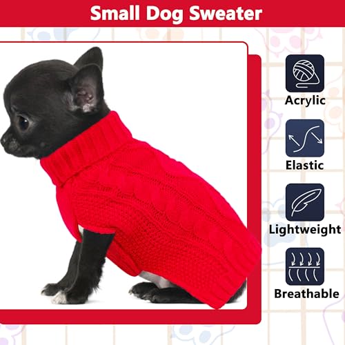 Xmas Dog Sweaters for Small Dogs Winter Dog Clothes Turtleneck Puppy Sweater Warm Pet Clothes Knitted Solid Cat Sweater Dogie Outfit XS~L(Red,S) - color: Red, size: Small