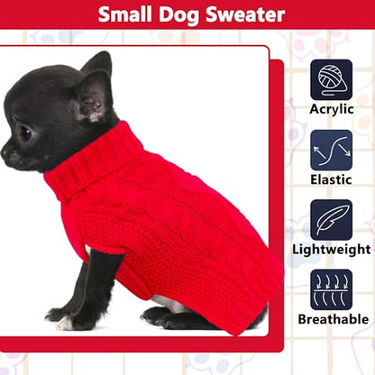 Xmas Dog Sweaters for Small Dogs Winter Dog Clothes Turtleneck Puppy Sweater Warm Pet Clothes Knitted Solid Cat Sweater Dogie Outfit XS~L(Red,S) - color: Red, size: Small